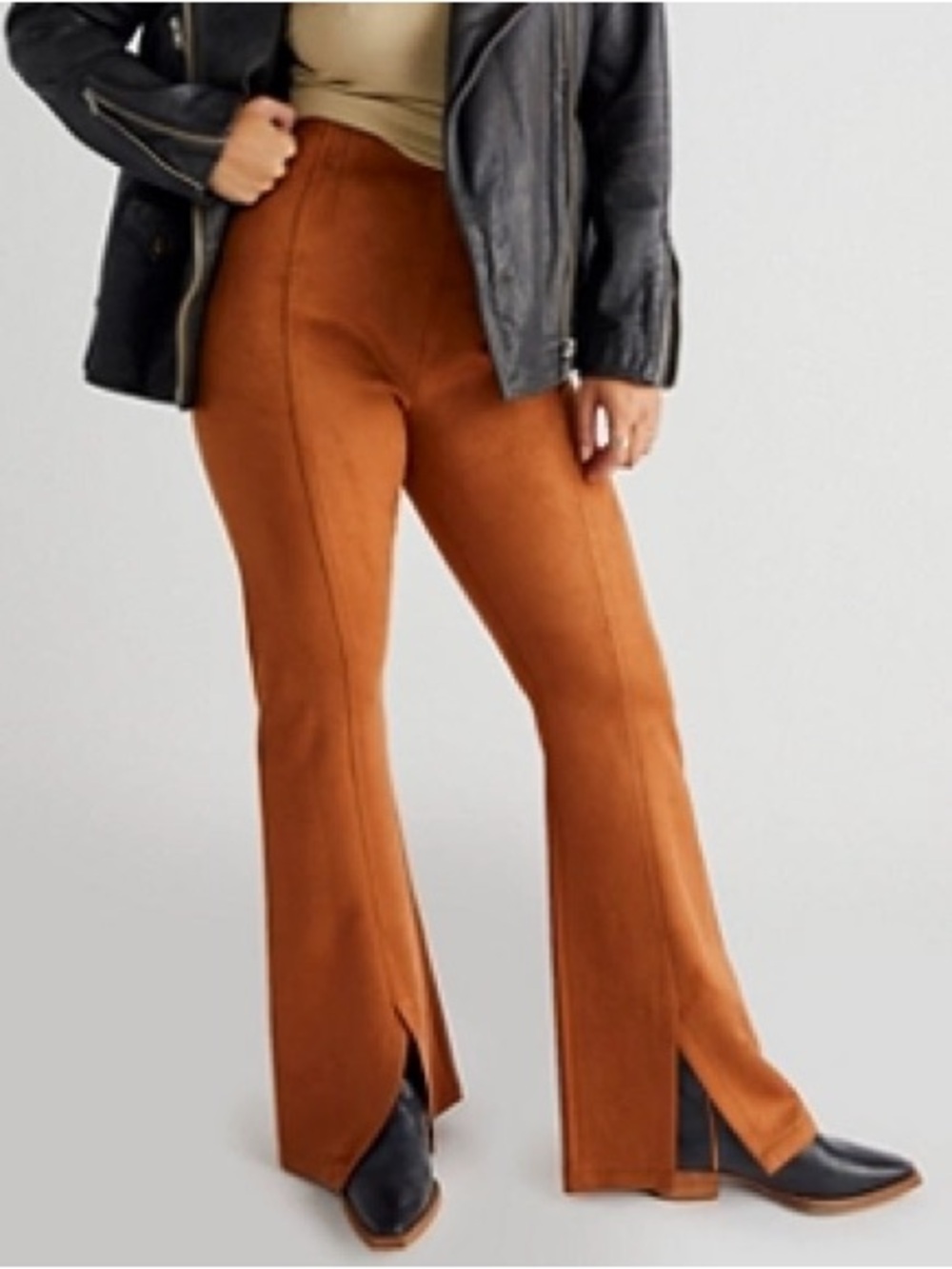 We The Free Women 24 Brown Boho High-Rise Real Deal Vegan Suede Flare Pants